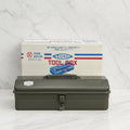 Green tool box in front of a Toyo toolbox packaging on a white background